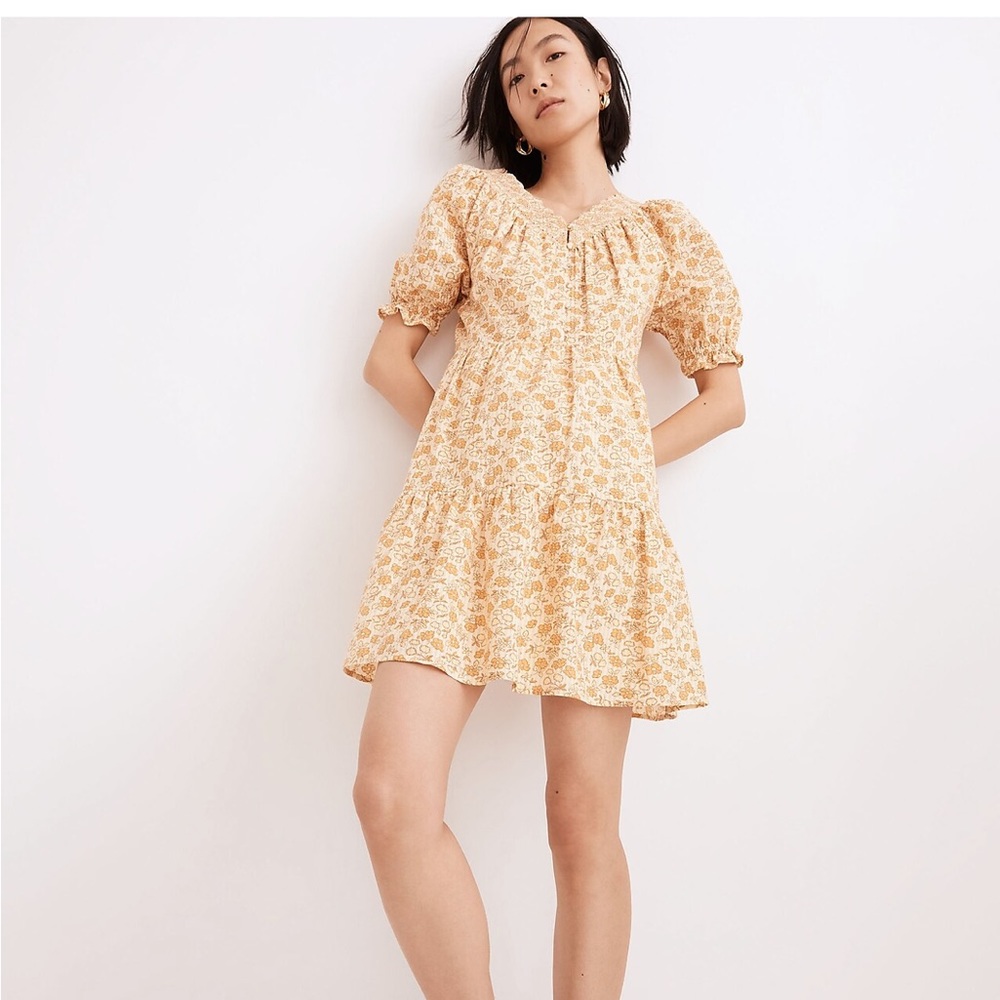 Madewell Eyelet-Trim Tiered Mini Dress in Piccola Floral
